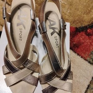 Women's Wedge Slingback Sandal, Anne Klein Sport, Size 9.5 M, Metallic silver